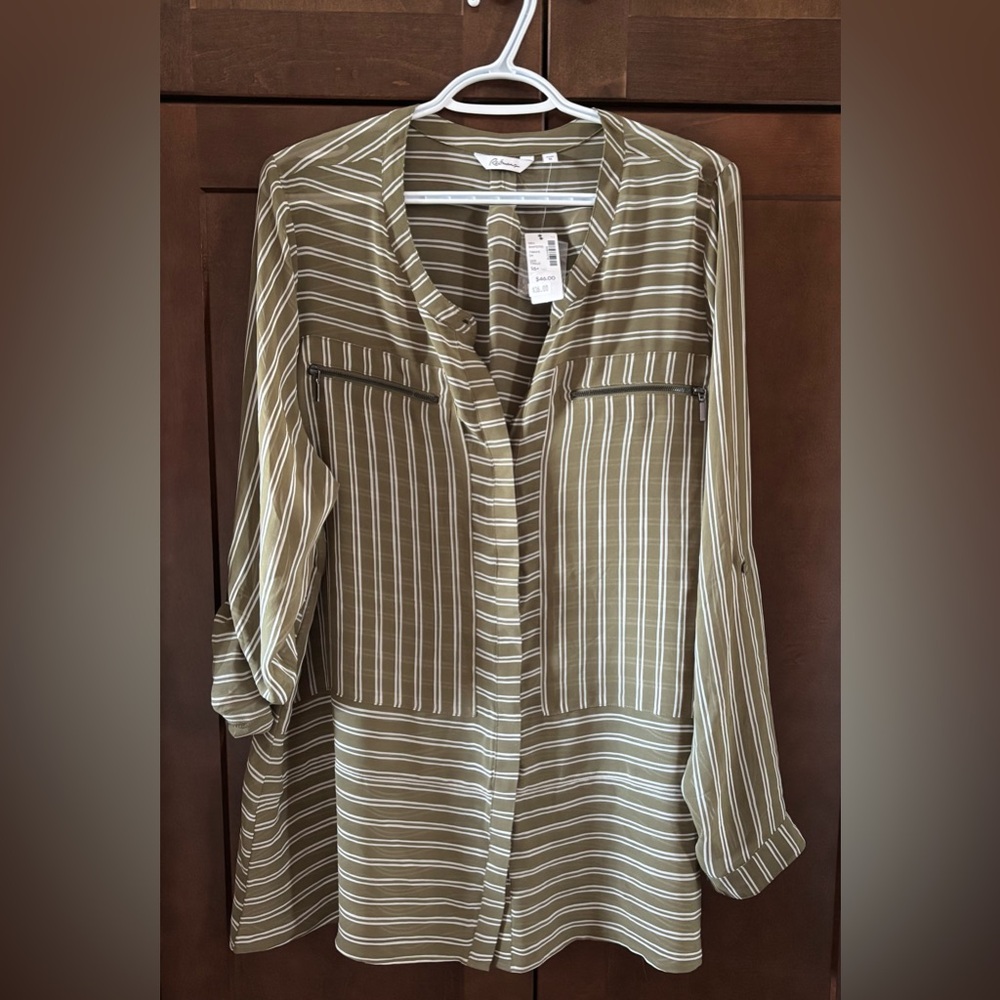 Reitmans Olive Striped Button Down Shirt